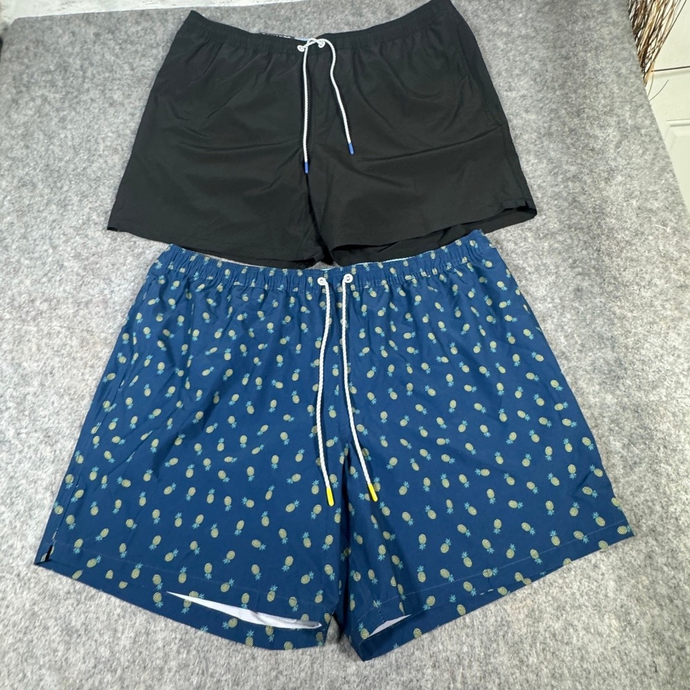 Bonobos Mens Swim Trunk 2 Pack XXL 7 Inch Inseam Black Pineapple Blue NWT